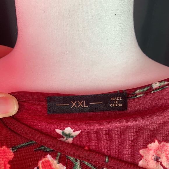 Maroon floral butterfly sleeve shirt XXL - Picture 6 of 8